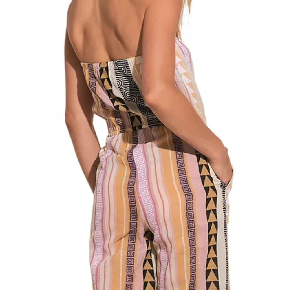 Elan Strapless Jumpsuit Women’s Wide-Leg Tie-Waist Boho Style - Picture 5 of 6